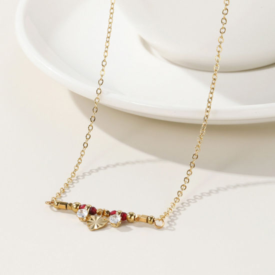 Image de Collier à Pendentif Chaîne Maille Forçat Élégant en 304 Acier Inoxydable & Zircon Placage Sous Vide Écologique Simple & Décontracté Plaqué Or Véritable 14K Cœur Pour Femmes 40cm long, 1 Pièce
