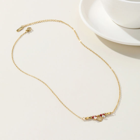 Image de Collier à Pendentif Chaîne Maille Forçat Élégant en 304 Acier Inoxydable & Zircon Placage Sous Vide Écologique Simple & Décontracté Plaqué Or Véritable 14K Cœur Pour Femmes 40cm long, 1 Pièce