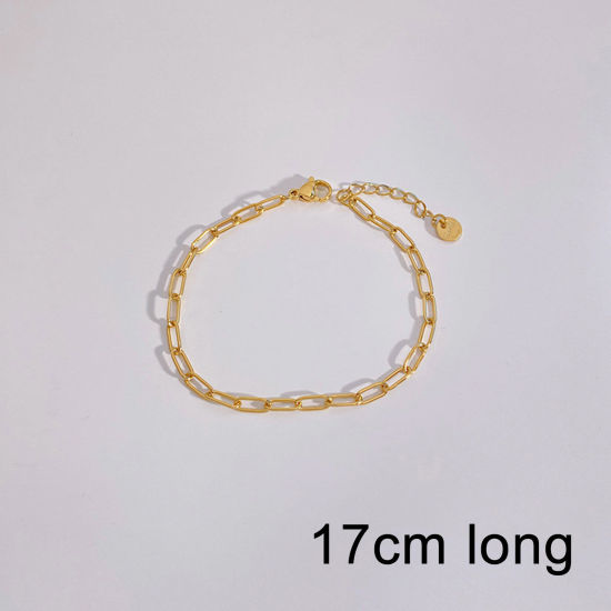 Picture of Eco-friendly Vacuum Plating Simple & Casual Stylish 18K Gold Plated 304 Stainless Steel Paperclip Chain Bracelets Unisex Party 17cm(6 6/8") long, 1 Piece