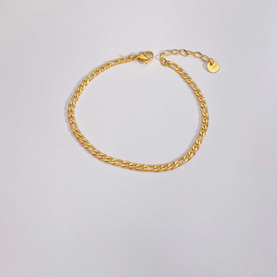 Picture of Eco-friendly Vacuum Plating Simple & Casual Stylish 18K Real Gold Plated 304 Stainless Steel Figaro Chain Bracelets Unisex Party 17cm(6 6/8") long, 1 Piece