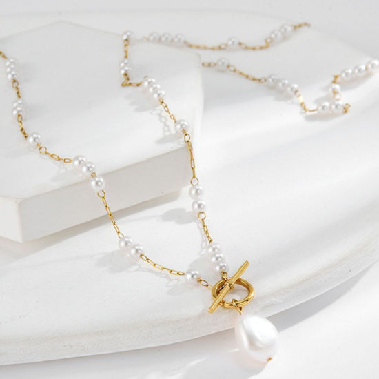 Picture of 1 Piece Vacuum Plating Dainty Romantic 18K Gold Plated 316L Stainless Steel Link Cable Chain Irregular Pendant Necklace For Women 39cm(15 3/8") long