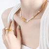 Imagen de Enchapado al Vacío Ecológico Elegante Barroco 18K Oro Real Chapado Acero Inoxidable 304 & Perla Natural. Estrellas de cinco puntos Collar Gargantilla Para Mujeres 38cm longitud, 1 Unidad