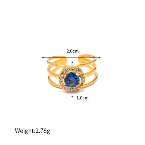 Изображение Экологически чистое вакуумное покрытие Инс Стиль Стильный 18K настоящее золото с покрытием 304 Из Нержавеющей Стали Горный Хрусталь Открытый Круглые Кольца Для женщин 20мм(Американский Размер 10.25), 1 ШТ