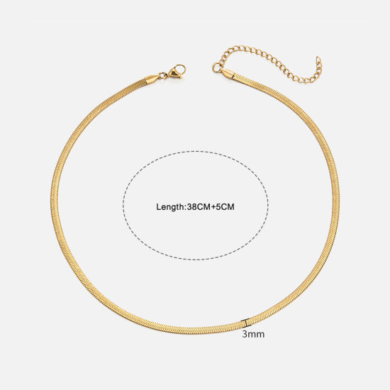 Picture of 1 Piece Vacuum Plating Stylish Simple 18K Gold Plated 304 Stainless Steel Snake Chain Choker Necklace For Women Party 40cm(15 6/8") long