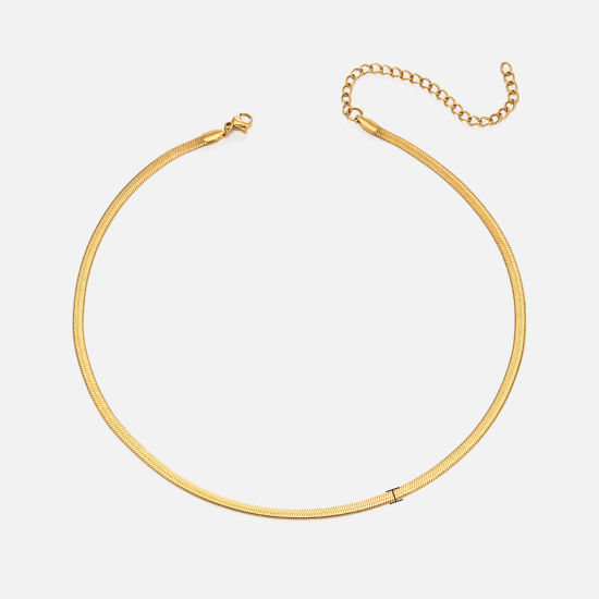 Picture of 1 Piece Vacuum Plating Stylish Simple 18K Gold Plated 304 Stainless Steel Snake Chain Choker Necklace For Women Party 40cm(15 6/8") long