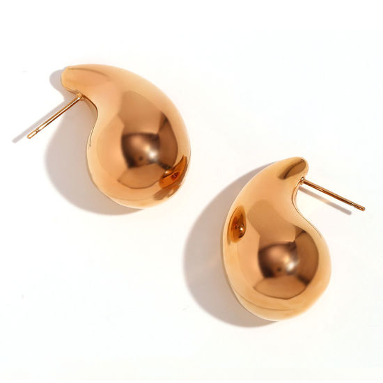 Immagine di Placcatura Sottovuoto Ecologica Minimalista Elegante 18K Vero Oro Placcato 316L Acciaio inossidabile Goccia Pera Vuoto Orecchini a Perno Per Donne Festa 3.1cm x 1.8cm, 1 Paio
