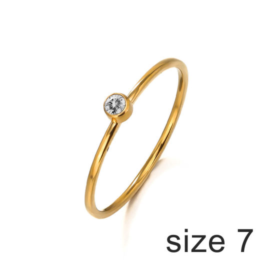 Picture of 1 Piece Eco-friendly Vacuum Plating Exquisite Birthstone 18K Gold Color 304 Stainless Steel & Cubic Zirconia Unadjustable July Rings For Women Birthday 17.3mm(US Size 7)