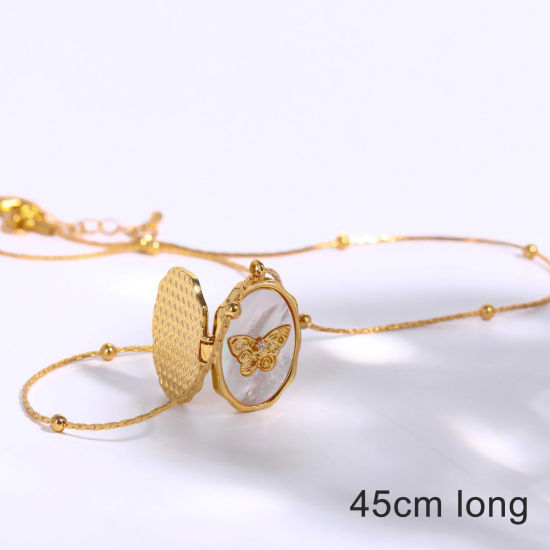 Immagine di Placcatura Sottovuoto Ecologica Retrò Insetto Placcato Oro 14K Ottone Catena a Pallini Ovale Farfalla Possibile Aprire Collana con Ciondolo Per Donne 45cm Lunghezza, 1 Pz