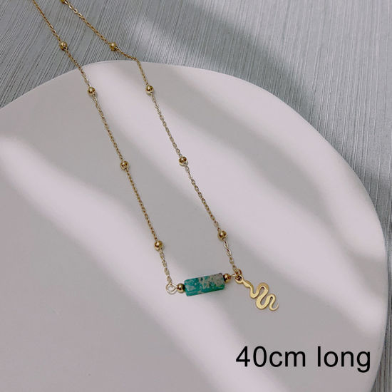 Picture of Eco-friendly Vacuum Plating Stylish Boho Chic Bohemia 18K Gold Plated 304 Stainless Steel & Stone Ball Chain Snake Animal Pendant Necklace Unisex Party 40cm(15 6/8") long, 1 Piece