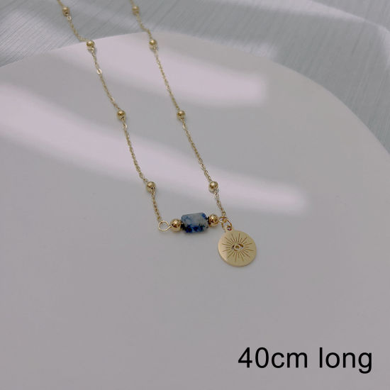 Picture of Eco-friendly Vacuum Plating Stylish Religious 18K Gold Plated 304 Stainless Steel & Stone Ball Chain Eye Sunshine Pendant Necklace Unisex Party 40cm(15 6/8") long, 1 Piece