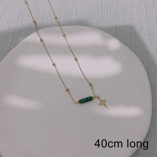 Picture of Eco-friendly Vacuum Plating Stylish Galaxy 18K Gold Plated 304 Stainless Steel & Stone Ball Chain Star Pendant Necklace Unisex Party 40cm(15 6/8") long, 1 Piece