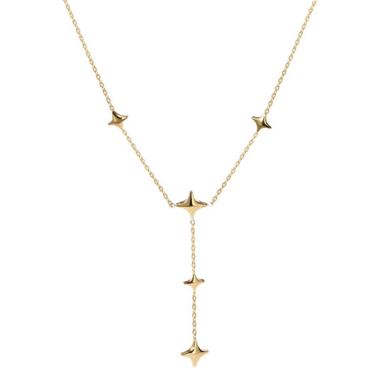 Picture of Eco-friendly Vacuum Plating Simple & Casual Stylish 14K Real Gold Plated 304 Stainless Steel Link Cable Chain Four-pointed star Y Shaped Lariat Necklace For Women Party 39cm(15 3/8") long, 1 Piece