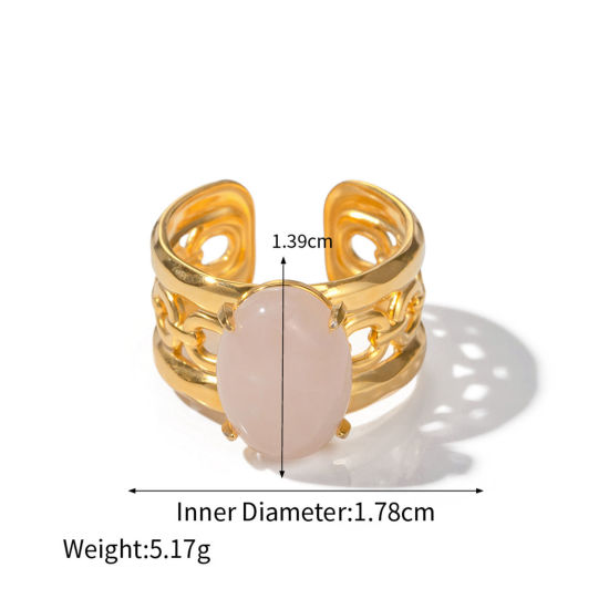 Imagen de Enchapado al Vacío Ecológico Retro Bohemia 18K Oro Real Chapado 304 Acero Inoxidable & Piedra Abierto Óvalo Anillos Para Mujeres Fiesta 17mm (US size 6.5), 1 Unidad