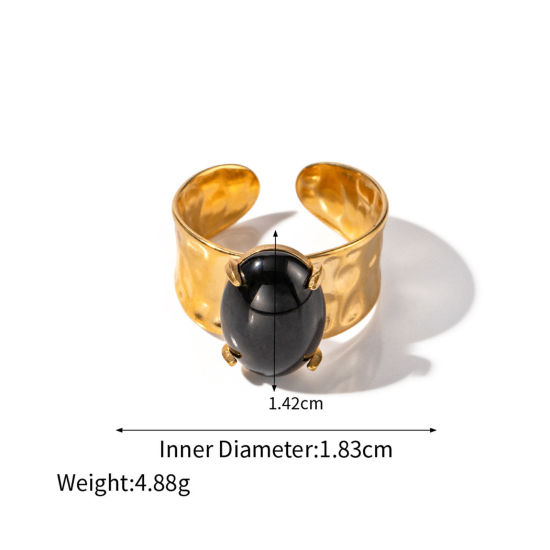 Picture of Eco-friendly Vacuum Plating Stylish Style Of Royal Court Character 18K Real Gold Plated 304 Stainless Steel & Stone Open Oval Rings Unisex Party 18mm(US Size 7.75), 1 Piece