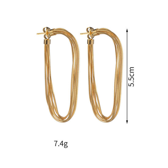Imagen de Enchapado al Vacío Ecológico Sencillo & Casual Elegante Chapado en Oro de 14K 304 Acero Inoxidable Panícula Raya Pendientes Para Mujeres Fiesta 5.5cm, 1 Par