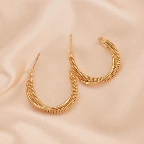 Immagine di Placcatura Sottovuoto Ecologica Semplice & Casual Elegante Placcato Oro 18K 304 Acciaio Inossidabile Curva Orecchini Circolari Per Donne Festa 3cm, 1 Paio