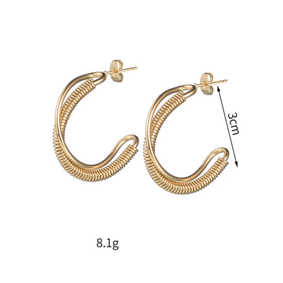 Immagine di Placcatura Sottovuoto Ecologica Semplice & Casual Elegante Placcato Oro 18K 304 Acciaio Inossidabile Curva Orecchini Circolari Per Donne Festa 3cm, 1 Paio