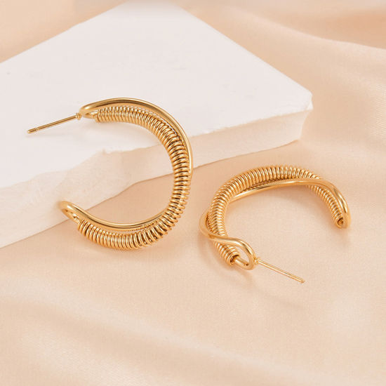 Immagine di Placcatura Sottovuoto Ecologica Semplice & Casual Elegante Placcato Oro 18K 304 Acciaio Inossidabile Curva Orecchini Circolari Per Donne Festa 3cm, 1 Paio