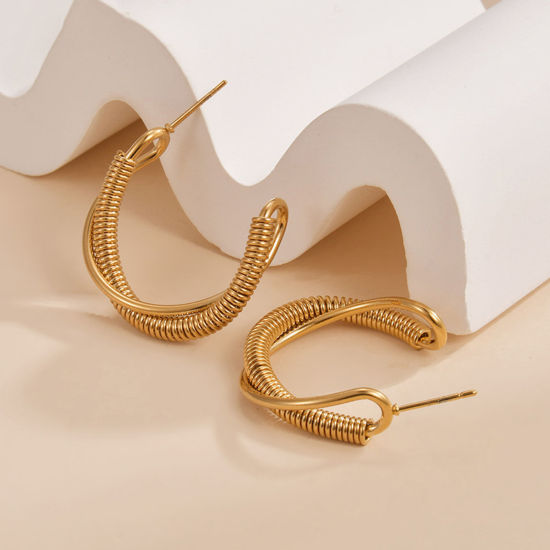 Immagine di Placcatura Sottovuoto Ecologica Semplice & Casual Elegante Placcato Oro 18K 304 Acciaio Inossidabile Curva Orecchini Circolari Per Donne Festa 3cm, 1 Paio