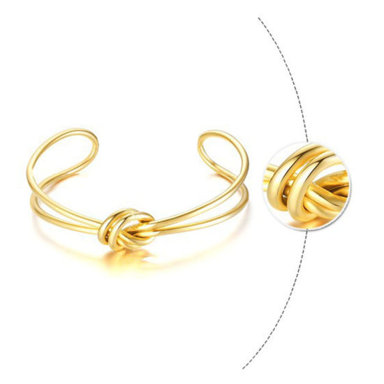 Bild von Umweltfreundliche Vakuumbeschichtung Stilvoll Einfach 18K Gold 304 Edelstahl Knoten Offen Armband Für Frauen Party 6cm Dia., 1 Stück