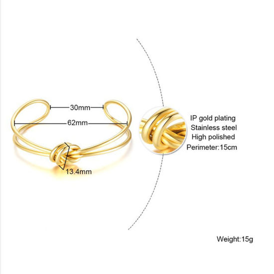 Picture of Eco-friendly Vacuum Plating Stylish Simple 18K Gold Plated 304 Stainless Steel Knot Open Bangles Bracelets For Women Party 6cm Dia., 1 Piece