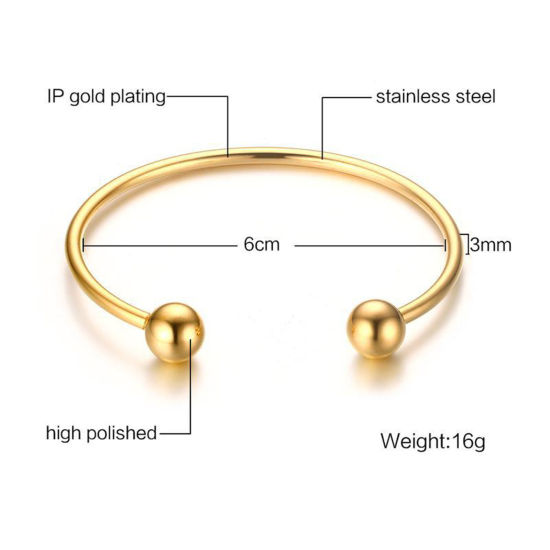 Picture of Eco-friendly Vacuum Plating Stylish Simple 18K Gold Plated 304 Stainless Steel Open Bangles Bracelets For Women Party 6cm Dia., 1 Piece