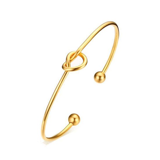 Bild von Umweltfreundliche Vakuumbeschichtung Stilvoll Einfach 18K Gold 304 Edelstahl Knoten Offen Armband Für Frauen Party 6cm Dia., 1 Stück
