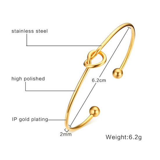 Bild von Umweltfreundliche Vakuumbeschichtung Stilvoll Einfach 18K Gold plattiert 304 Edelstahl Knoten Offen Armband Für Frauen Party 6cm Dia., 1 Stück