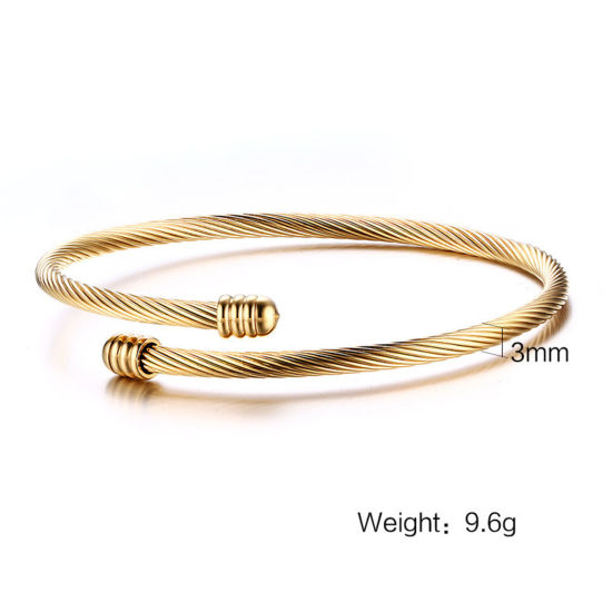 Bild von Umweltfreundliche Vakuumbeschichtung Stilvoll Einfach 18K Gold 304 Edelstahl Gewinde Offen Armband Für Frauen Party 6cm Dia., 1 Stück