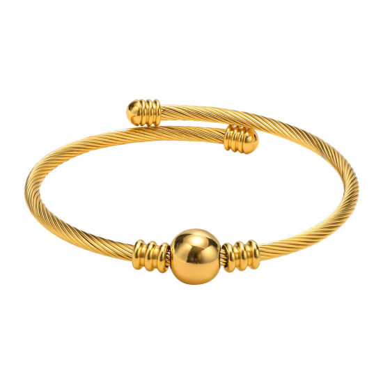 Picture of Eco-friendly Vacuum Plating Stylish Simple 18K Gold Color 304 Stainless Steel Ball Spiral Open Bangles Bracelets For Women Party 6cm Dia., 1 Piece