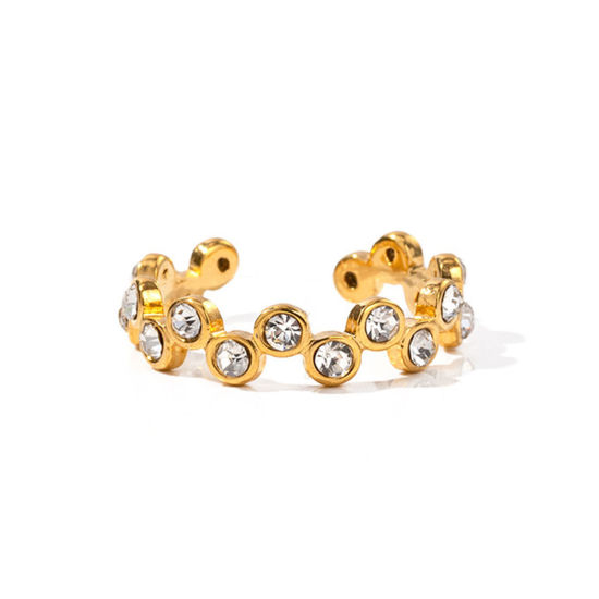 Imagen de Enchapado al Vacío Ecológico Elegante Estilo Ins 18K Oro Real Chapado 304 Acero Inoxidable & Circón Artificial Abierto En forma de S Anillos Para Mujeres 18mm (US Size 7.75), 1 Unidad