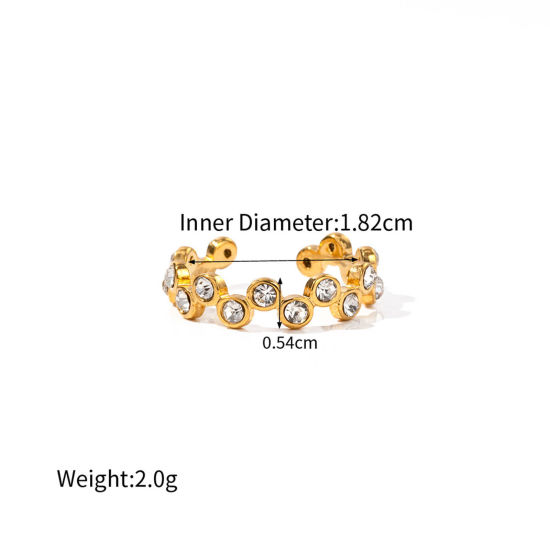 Imagen de Enchapado al Vacío Ecológico Elegante Estilo Ins 18K Oro Real Chapado 304 Acero Inoxidable & Circón Artificial Abierto En forma de S Anillos Para Mujeres 18mm (US Size 7.75), 1 Unidad