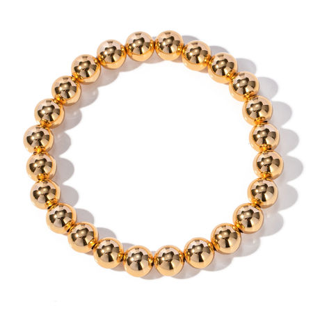 Picture of Eco-friendly Vacuum Plating Stylish Simple 18K Real Gold Plated Brass Ball Elastic Dainty Bracelets Delicate Bracelets Beaded Bracelet Unisex Party 16cm(6 2/8") long, 1 Piece