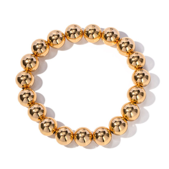 Picture of Eco-friendly Vacuum Plating Stylish Simple 18K Real Gold Plated Brass Ball Elastic Dainty Bracelets Delicate Bracelets Beaded Bracelet Unisex Party 16cm(6 2/8") long, 1 Piece