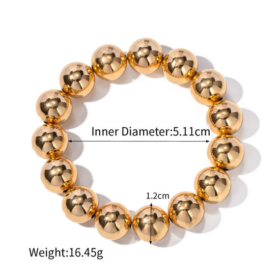 Picture of Eco-friendly Vacuum Plating Stylish Simple 18K Real Gold Plated Brass Ball Elastic Dainty Bracelets Delicate Bracelets Beaded Bracelet Unisex Party 16cm(6 2/8") long, 1 Piece