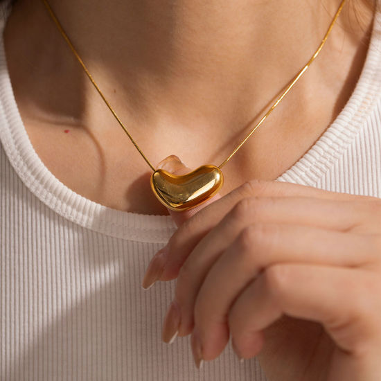 Imagen de Enchapado al Vacío Ecológico Elegante Sencillo 18K Oro Real Chapado 304 Acero Inoxidable Cadena Serpiente Guisante Collar con Colgante Para Mujeres Fiesta 39cm longitud, 1 Unidad