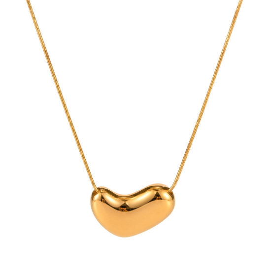 Imagen de Enchapado al Vacío Ecológico Elegante Sencillo 18K Oro Real Chapado 304 Acero Inoxidable Cadena Serpiente Guisante Collar con Colgante Para Mujeres Fiesta 39cm longitud, 1 Unidad