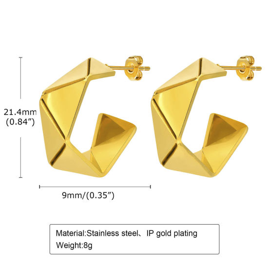 Imagen de Enchapado al Vacío Ecológico Elegante Sencillo Chapado en Oro de 18K 304 Acero Inoxidable Irregular Aretes de Aro Para Mujeres Fiesta 21mm x 9mm, 1 Par