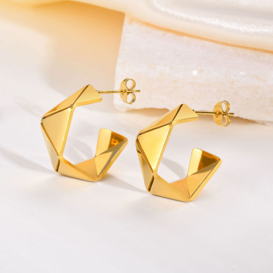 Imagen de Enchapado al Vacío Ecológico Elegante Sencillo Chapado en Oro de 18K 304 Acero Inoxidable Irregular Aretes de Aro Para Mujeres Fiesta 21mm x 9mm, 1 Par