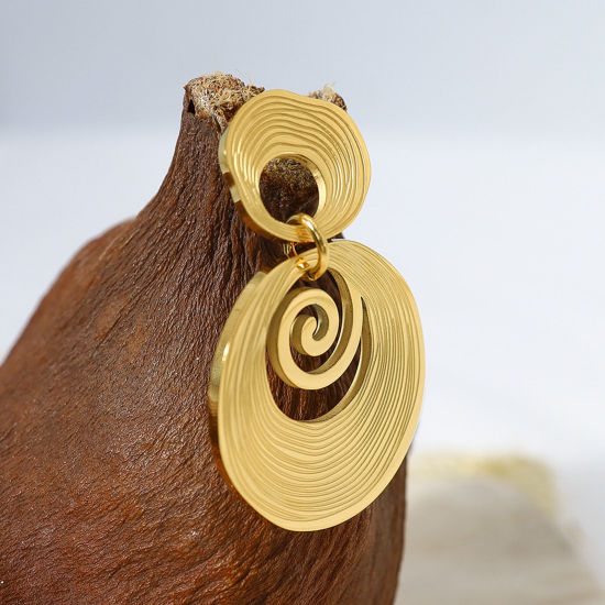 Bild von Umweltfreundliche Vakuumbeschichtung Stilvoll Retro 18K Echtgold plattiert 304 Edelstahl Spiral Kreisring Ohrring Für Frauen Party 3,3cm x 2,5cm, 1 Paar