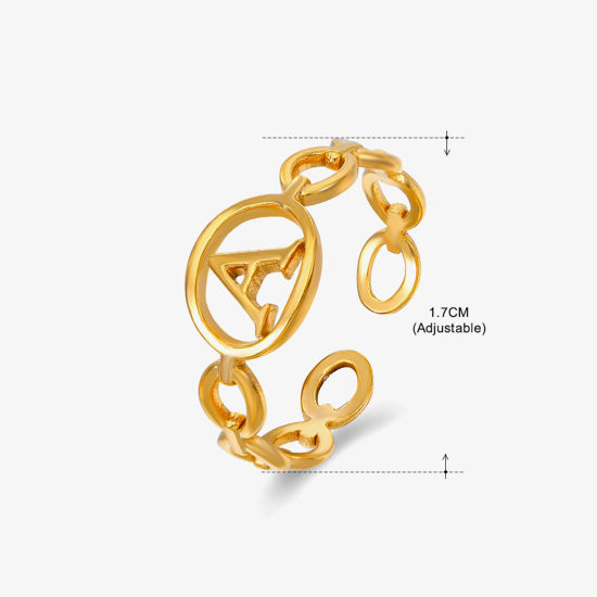 Imagen de Enchapado al Vacío Ecológico Elegante Sencillo Chapado en Oro de 18K 304 Acero Inoxidable Abierto Ajustable Letras Mensaje " P " Hueco Anillos Para Mujeres Día de la Madre 17mm (US size 6.5), 1 Unidad