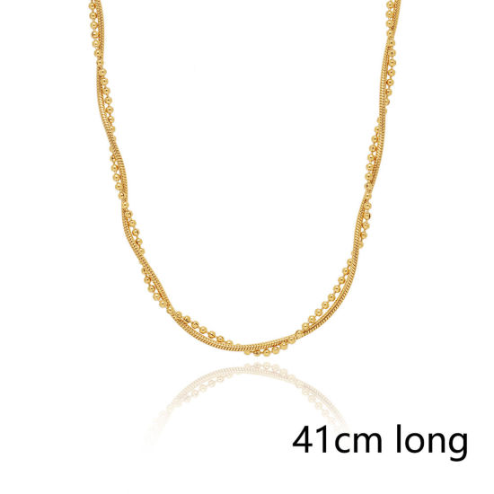 Bild von Umweltfreundliche Vakuumbeschichtung Stilvoll Einfach 18K Vergoldet 304 Edelstahl Kugelkette Kette Geflochten Mehrschichtige Halskette Unisex 41cm lang, 1 Strang