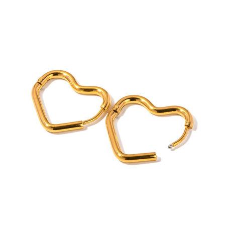 Bild von 1 Paar Vakuumbeschichtung Einfach und lässig Einfach 18K Echtgold plattiert 304 Edelstahl Herz Hoop Ohrringe Für Frauen Party 2cm x 1,8cm