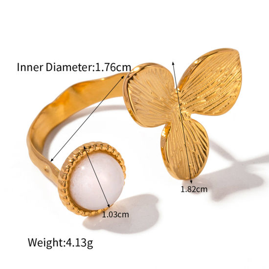 Imagen de Enchapado al Vacío Ecológico Elegante Retro 18K Oro Real Chapado 304 Acero Inoxidable & Piedra Abierto Ronda Flor Anillos Para Mujeres Aniversario 17mm (US size 6.5), 1 Unidad