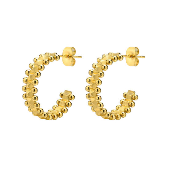 Bild von Umweltfreundliche Vakuumbeschichtung Minimalistisch Stilvoll 18K Echtgold plattiert 304 Edelstahl C-Form Zahnrad Hoop Ohrringe Für Frauen Party 2cm, 1 Paar
