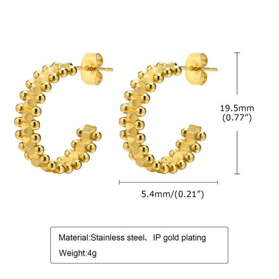 Bild von Umweltfreundliche Vakuumbeschichtung Minimalistisch Stilvoll 18K Echtgold plattiert 304 Edelstahl C-Form Zahnrad Hoop Ohrringe Für Frauen Party 2cm, 1 Paar