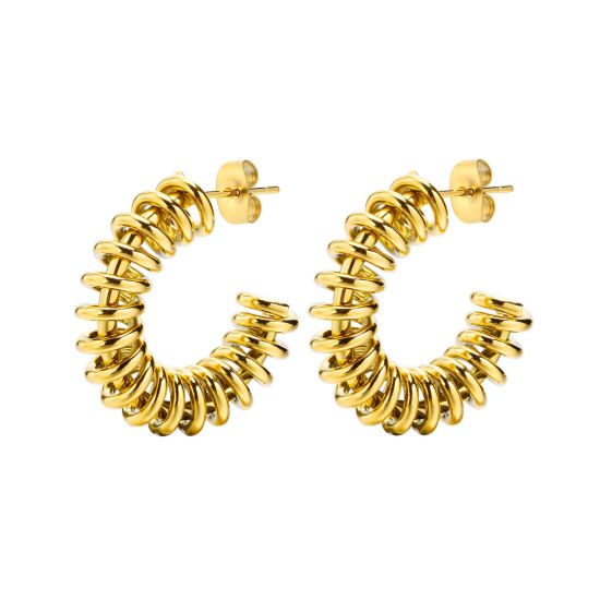 Bild von Umweltfreundliche Vakuumbeschichtung Minimalistisch Stilvoll 18K Echtgold plattiert 304 Edelstahl C-Form Kreisring Hoop Ohrringe Für Frauen Party 2,7cm, 1 Paar