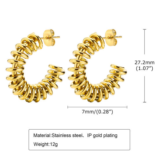 Bild von Umweltfreundliche Vakuumbeschichtung Minimalistisch Stilvoll 18K Echtgold plattiert 304 Edelstahl C-Form Kreisring Hoop Ohrringe Für Frauen Party 2,7cm, 1 Paar