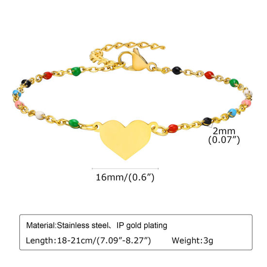 Picture of 1 Piece Vacuum Plating Simple & Casual Simple 18K Gold Plated 304 Stainless Steel Link Cable Chain Heart Bracelets For Women Party 18cm-21cm long