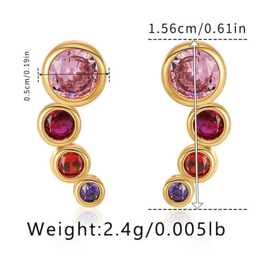Immagine di Placcatura Sottovuoto Ecologica Squisito Retrò 18K Vero Oro Placcato Ottone & Zircone Cubico Curva Tondo Orecchini a Perno Per Donne Compleanno 1.5cm x 0.5cm, 1 Paio